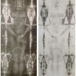 Die erste Fotografie des Grabtuchs von Turin von 1898: Negativ (links) und Positiv (rechts)